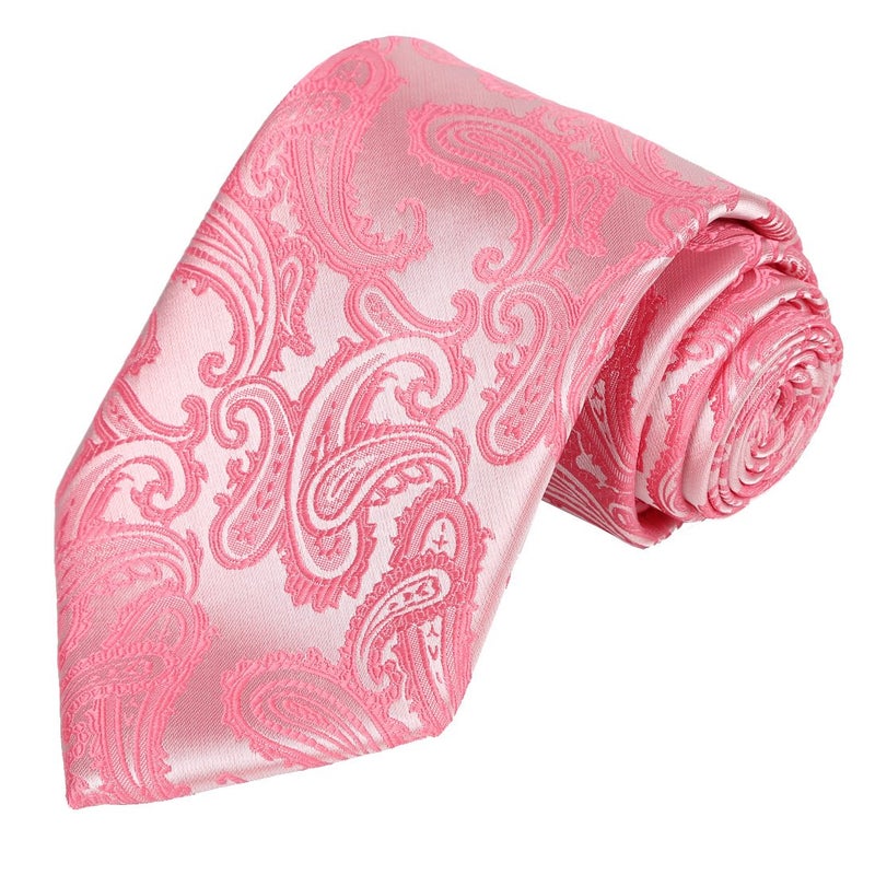 KissTies Mens Extra Long Tie Set: Rosy Pink Paisley Necktie + Hanky + Gift Box (63'' XL) - Image 4